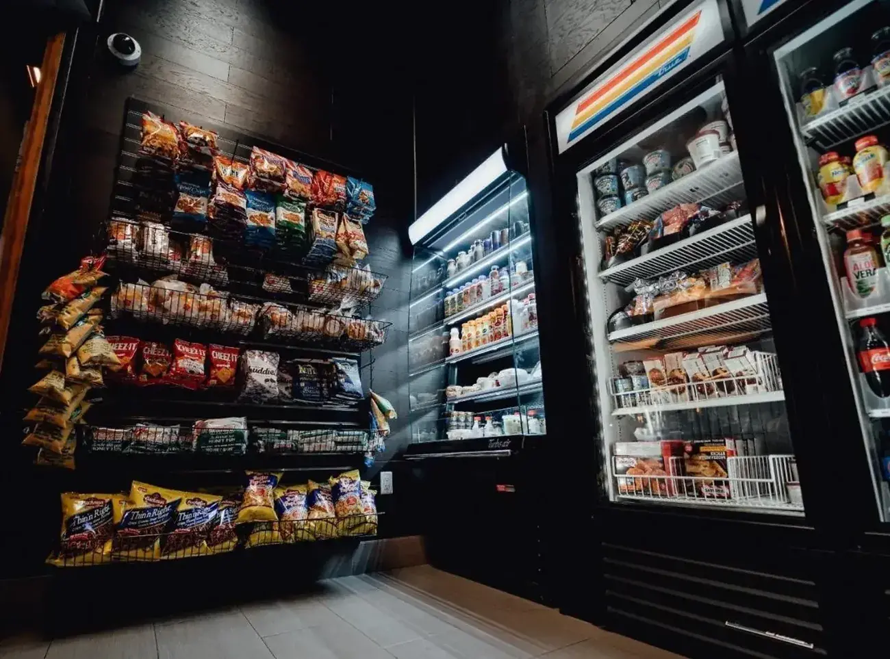 Feather Factory shop with snacks and drinks fridges